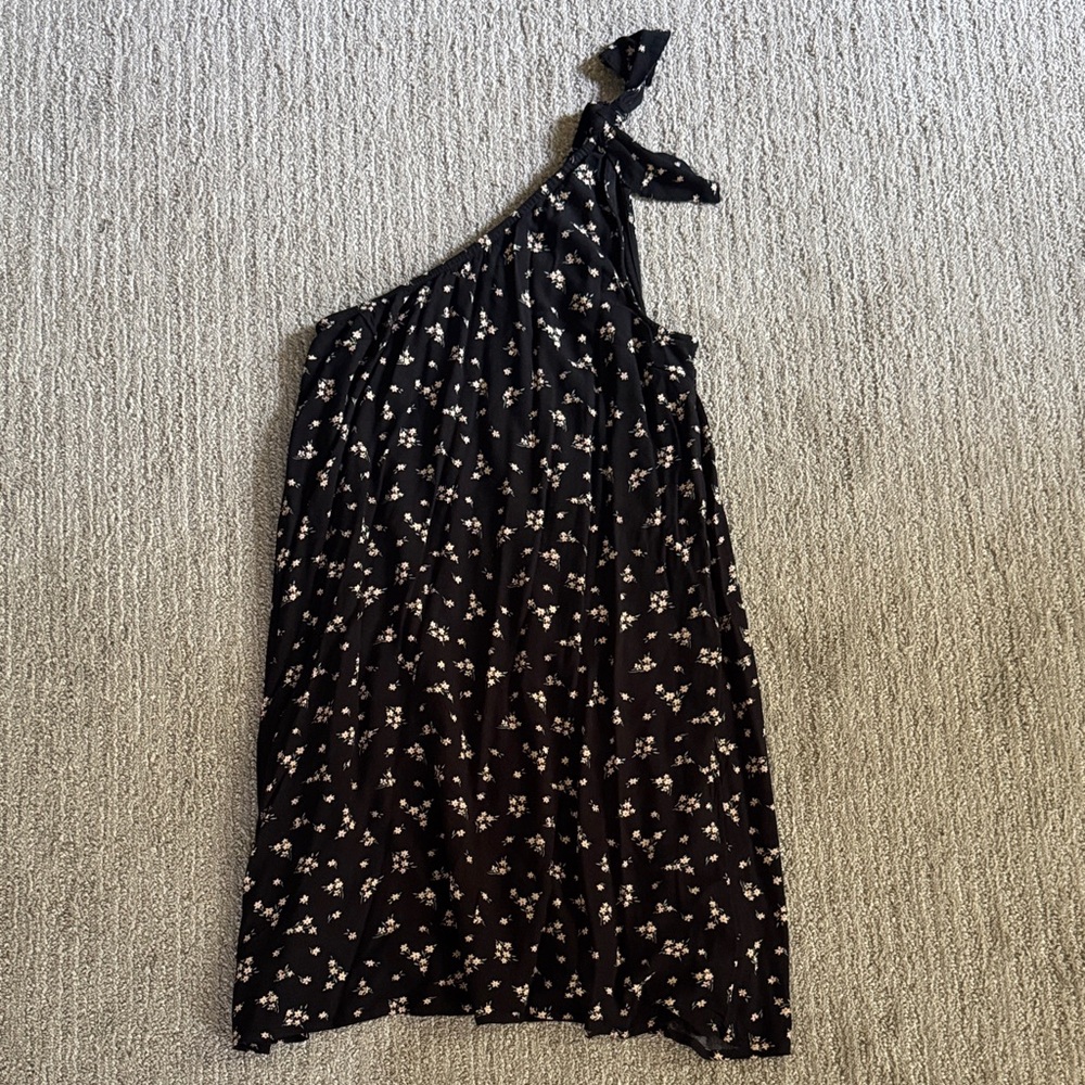AEO Black Floral One-Shoulder Dress